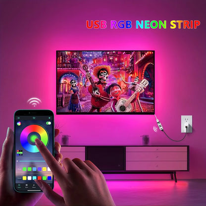 Bluetooth RGB Neon LED Strip Lights Waterproof Christmas Flexible Rope Lights USB App/Remote Control for Gaming Room Decorations