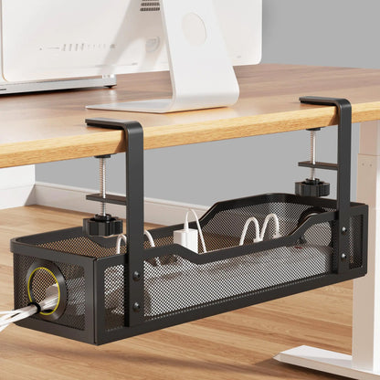 Under Desk Cable Management Tray – Clamp-On Organizer (No Drill)