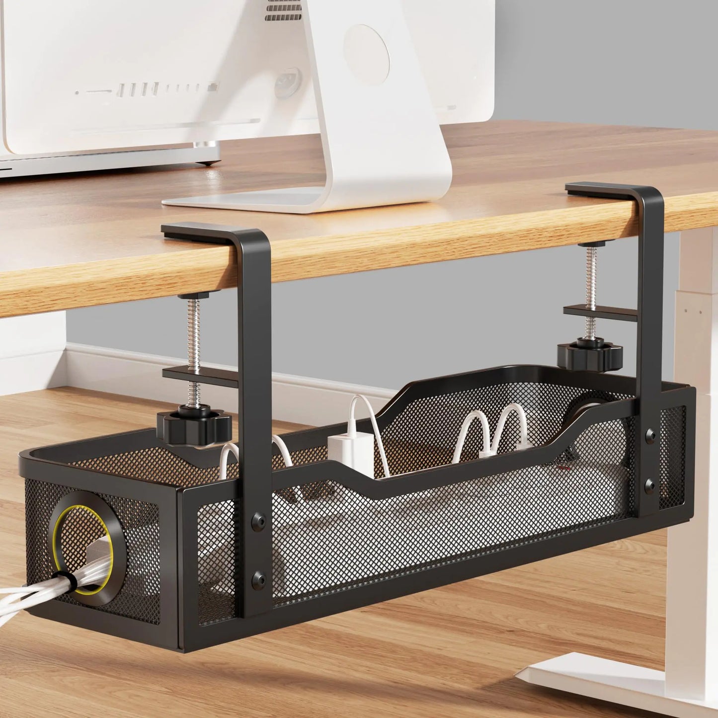 Under Desk Cable Management Tray – Clamp-On Organizer (No Drill)